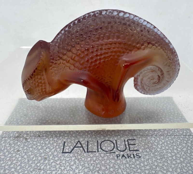 Lalique Tai Ta Rouge Chameleon Sculpture