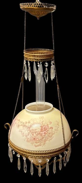 Victorian Hanging Oil Lamp with Prisms