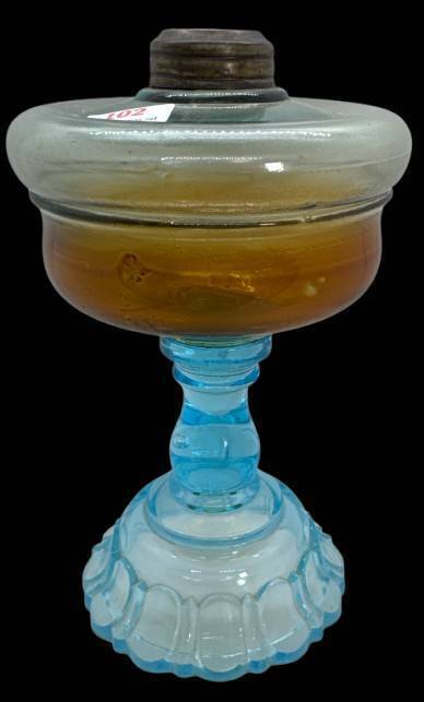 Glass Oil Lamp With Amber and Blue Components