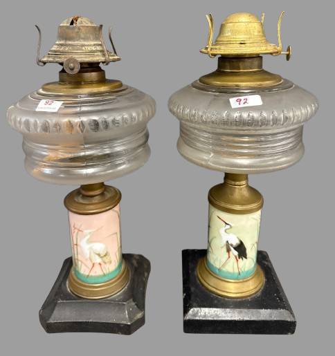Glass Oil Lamps with Bird Motif Bases
