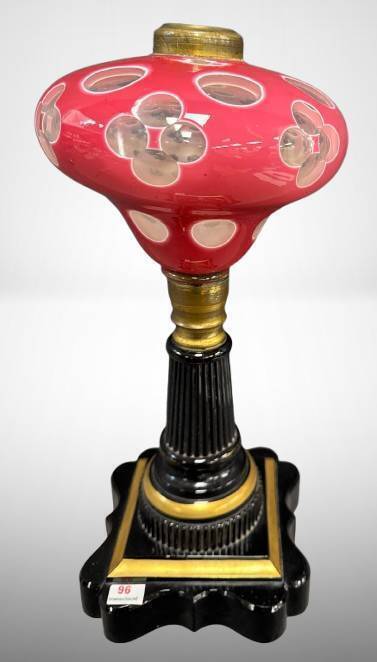 Glass Lamp with Cut-to-Clear Mauve Font