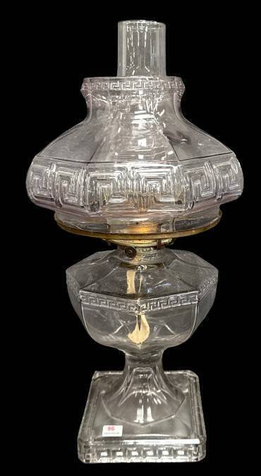 EAPG Greek Key Pattern Glass Oil Lamp