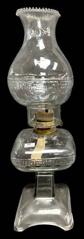 EAPG Greek Key Pattern Glass Oil Lamp
