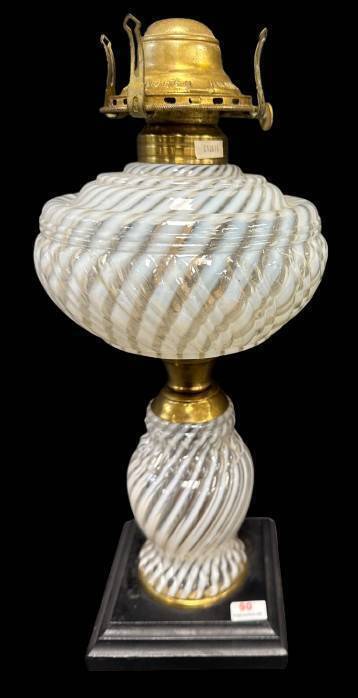 Swirled Glass Oil Lamp With Brass Accents