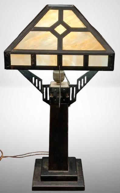 Black Frame Table Lamp with Glass Shade