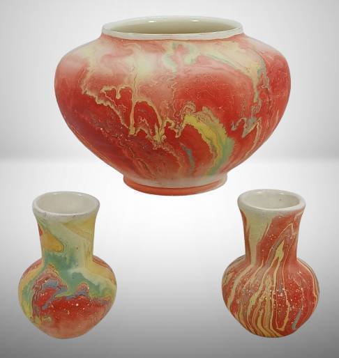 (3) Marbleized Garden of the Gods Pottery Vessels