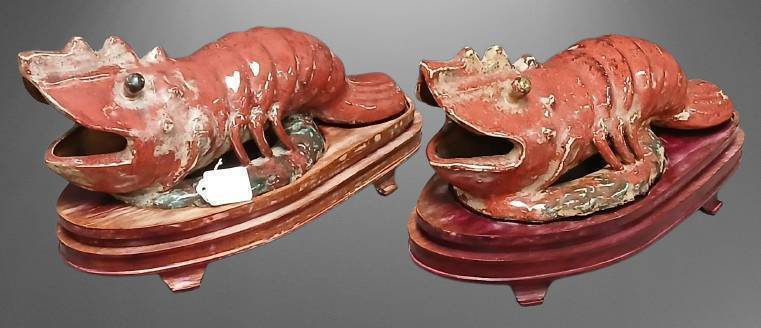 Ceramic Lobster Figurines with Stands