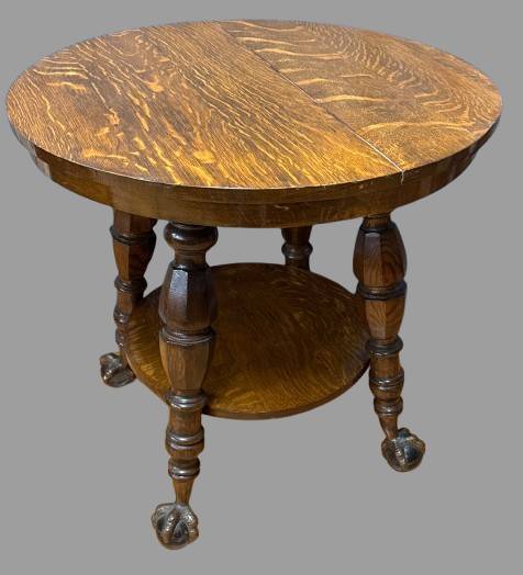 Round Wooden Parlor Table With Claw and Ball Feet