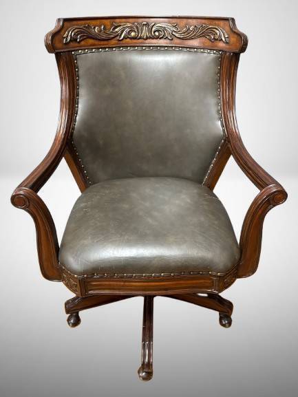 Modern Swivel Office Chair with Carved Wood
