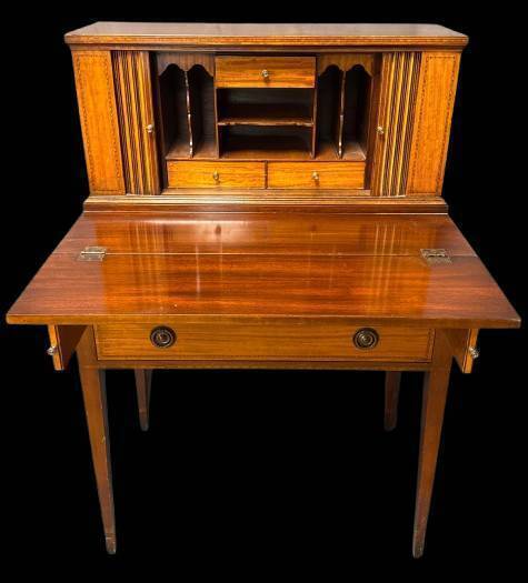 Wooden Desk With Tambour Cabinet Top