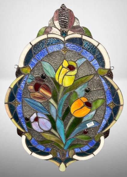 Stained Glass Panel With Floral Tulip Motif