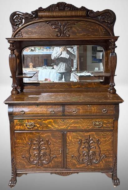 Tall 78-Inch Wooden Sideboard With Mirror