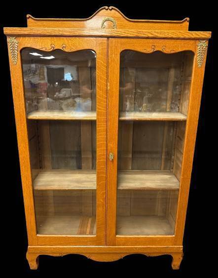 Wooden Display Cabinet With Brass Accents