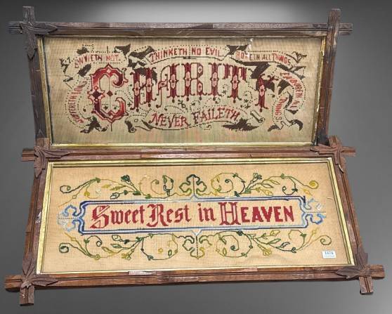 (2) Framed Punch Paper Needle Point Samplers
