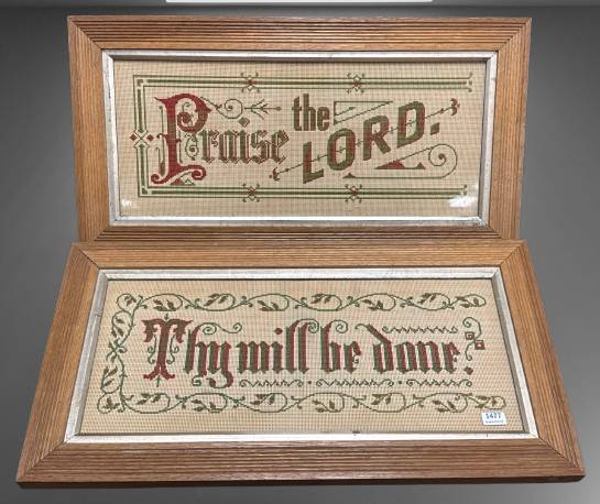 (2) Framed Punch Paper Needlepoint Samplers