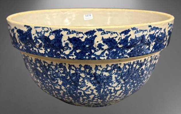 Blue and White Spongeware Mixing Bowl