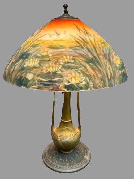 Reverse Painted Art Glass Table Lamp
