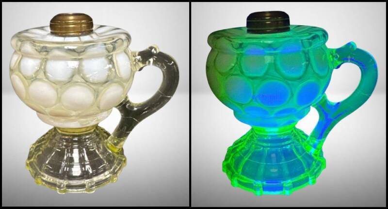Vaseline Glass Opalescent Finger Hold Oil Lamp
