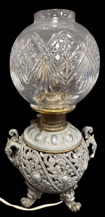 Electrified Ornate Metal Table Lamp