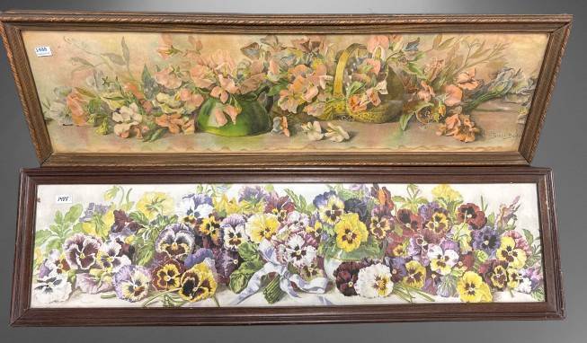 Floral Framed Artworks, 32" x 10" Each