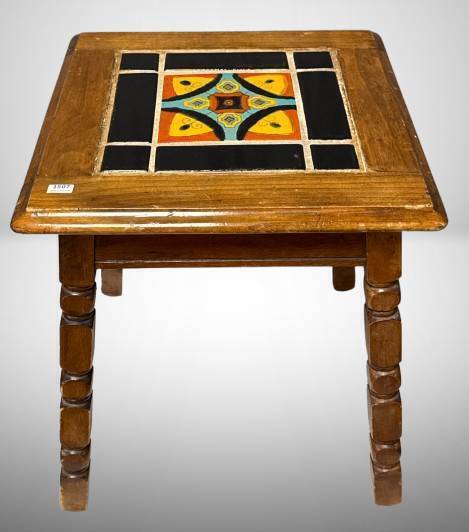 Tile-Top Wooden Side Table, 18 Inches Tall