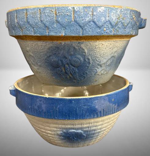 (2) Stoneware Salt Glazed Mixing Bowls