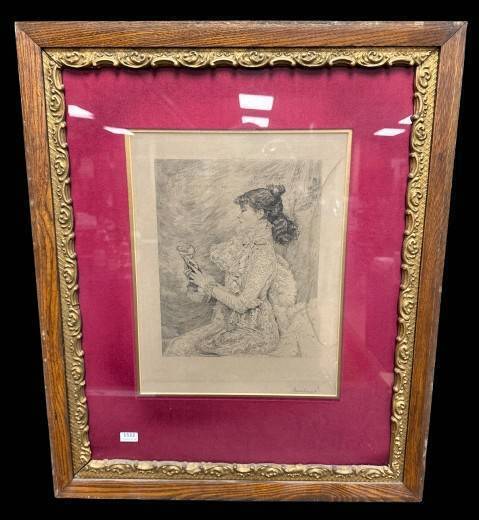 Framed Etching of Sarah Bernhardt