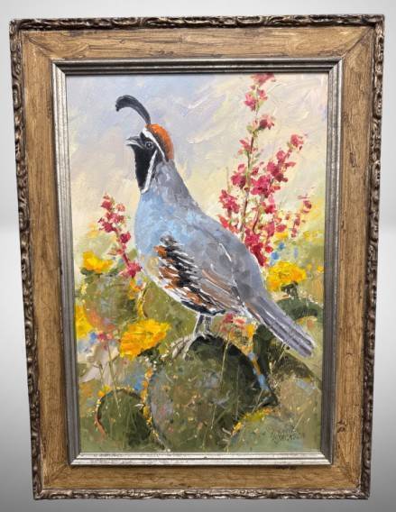 Framed Quail Painting by David Jackson