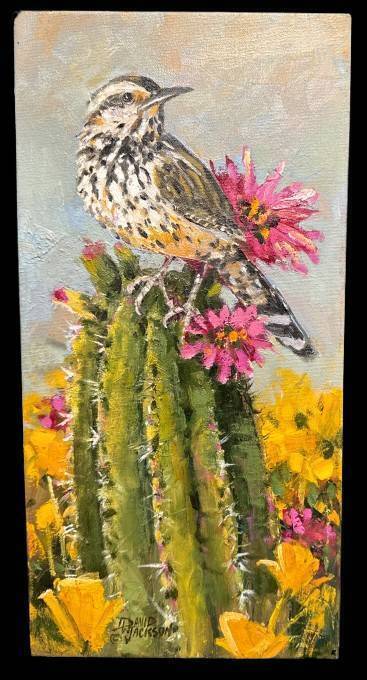 David Jackson's "Cactus Wren and Blooms"