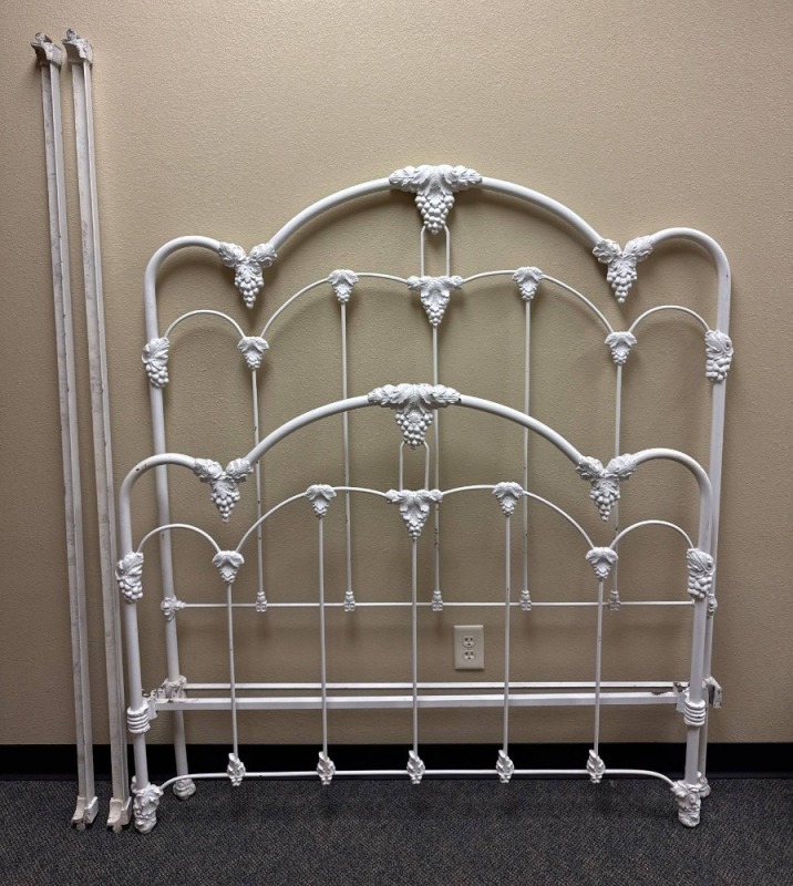 Full Size Metal Bed Frame with Grape Motif
