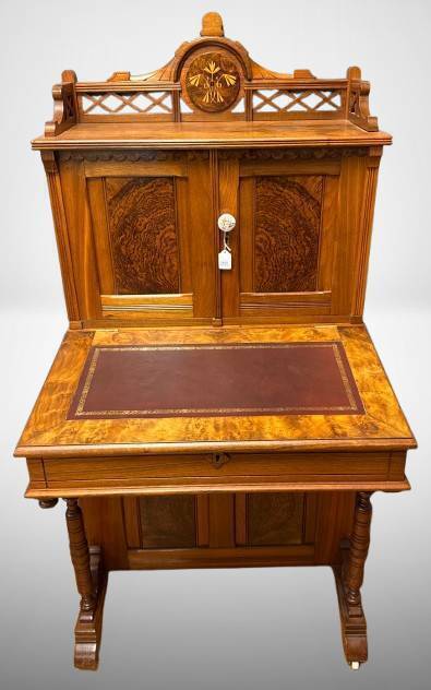 Wooden Secretary Desk With Inlay Design