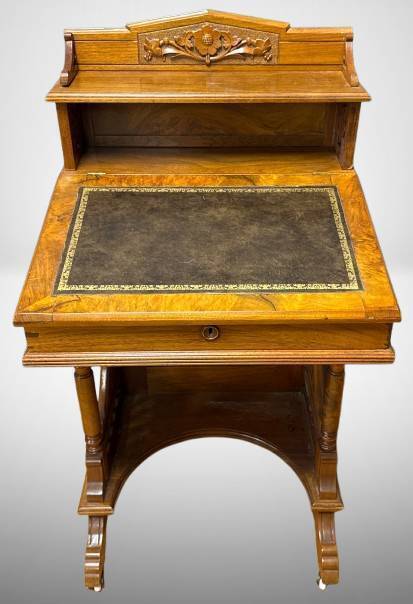 Walnut Writing Desk With Ornate Details