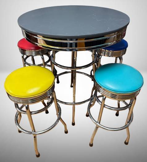 Retro-Style Pub Table with 4 Stools