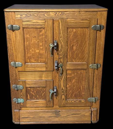 Oak Icebox with Brass Hardware