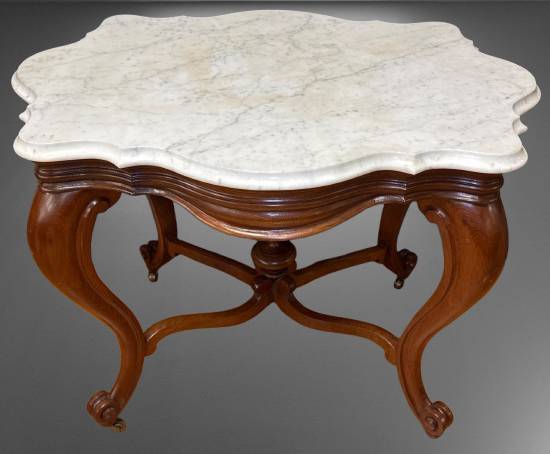 Marble-Top Wooden Side Table