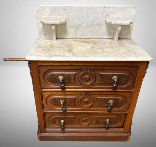 Three-Drawer Wood Washstand With Marble Top