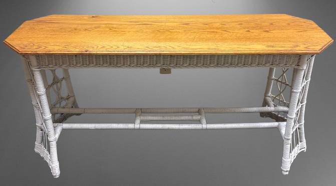 Wicker Table With Oak Top