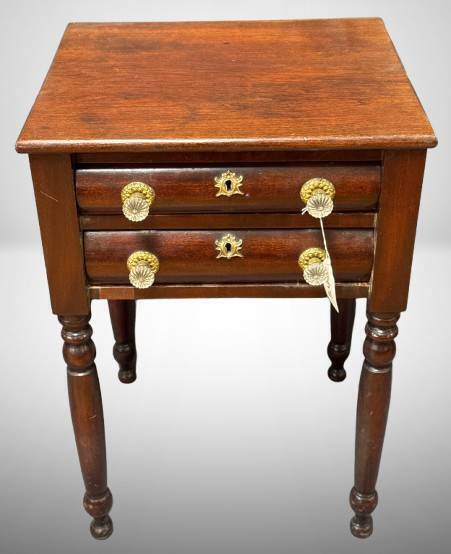 Two-Drawer Wood Side Table with Brass Hardware
