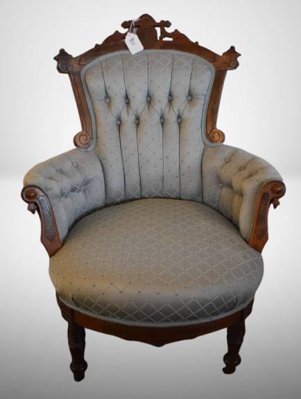 19th Century Carved Wood Upholstered Armchair