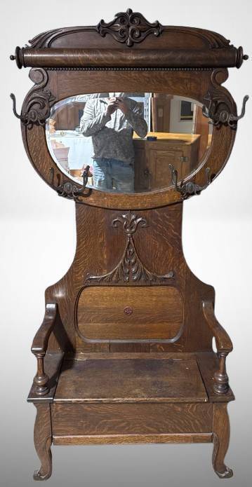 Late 19th-Century Oak Hall Tree With Mirror