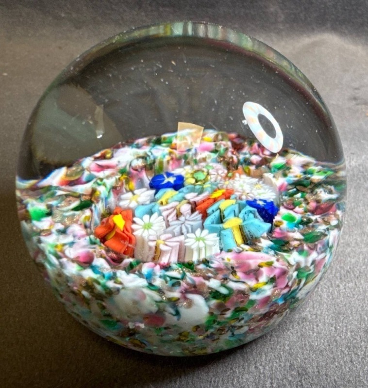 Glass Millefiori Paperweight With Floral Motif