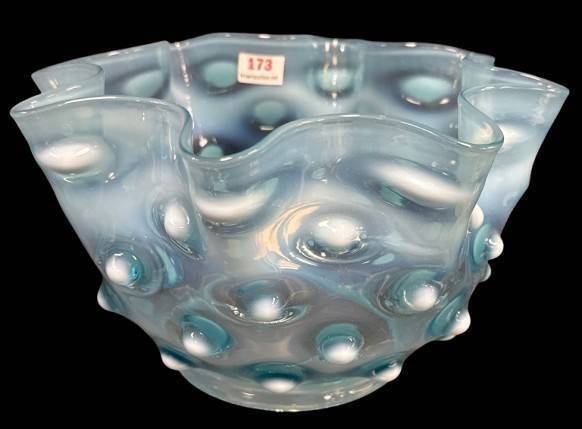 Blue Hobnail Ruffled Glass Lamp Shade