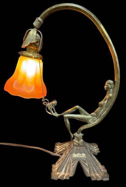 Art Nouveau Lamp With Nude Figure Motif