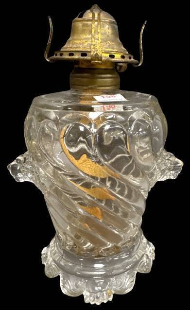 Clear Glass Victorian-era Oil Lamp with Lion Head Details