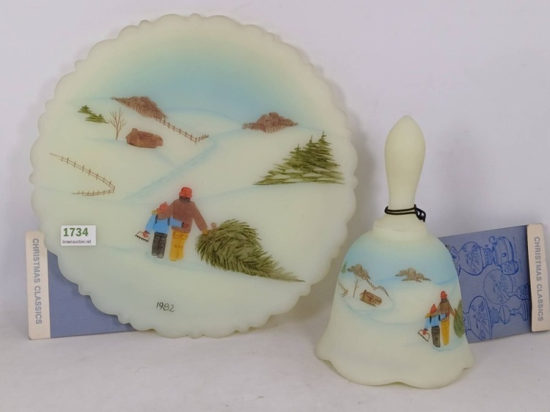 1982 Fenton Christmas Plate and Bell Set