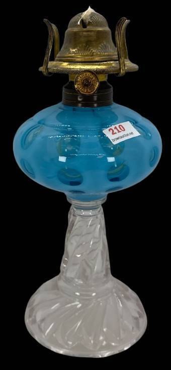 Blue Opalescent Polka Dot Glass Oil Lamp