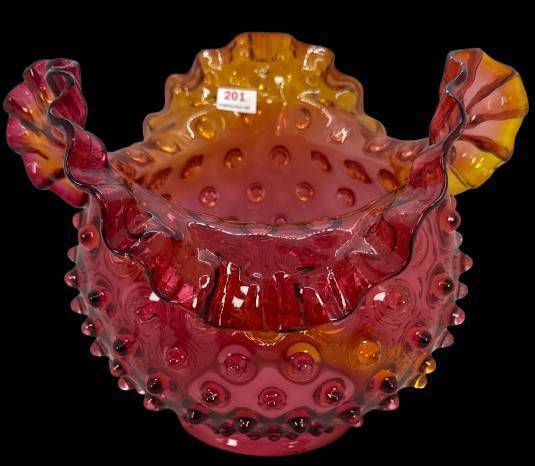 Amberina Hobnail Ruffled Lamp Shade