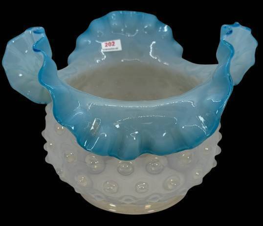 Blue Opalescent Hobnail Ruffled Lamp Shade
