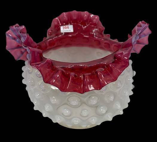 Cranberry Opalescent Hobnail Ruffled Lamp Shade