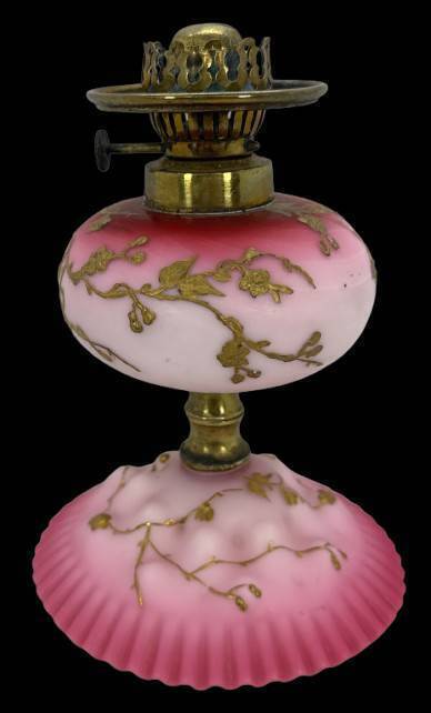 Pink Miniature Oil Lamp with Floral Detailing